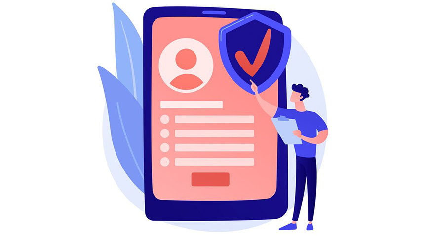 illustration of 2 people signing a contract, the contract is big in the background.